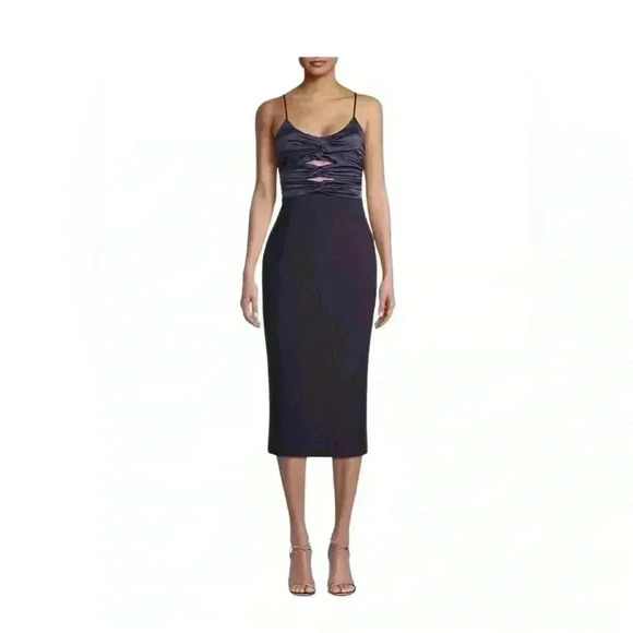 Likely Navy Blue Steph Ruched Satin & Crepe Midi-Dress - Picture 1 of 12